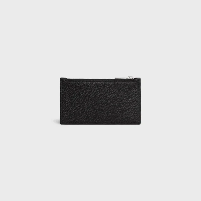 Zipped Compact Card Holder in Grained Calfskin
