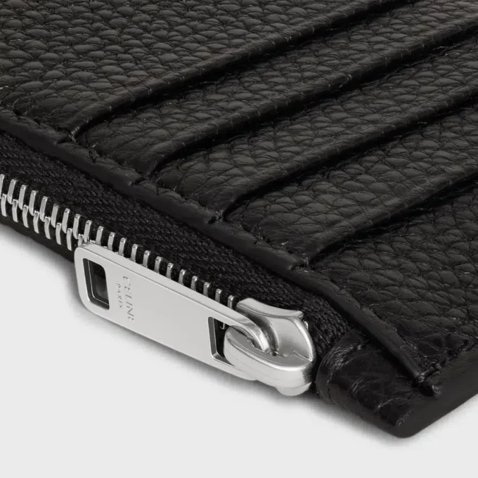 Zipped Compact Card Holder in Grained Calfskin