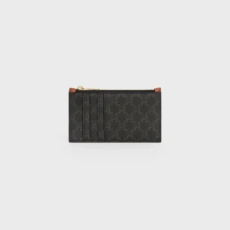Zipped Compact Card Holder in Triomphe Canvas and Lambskin