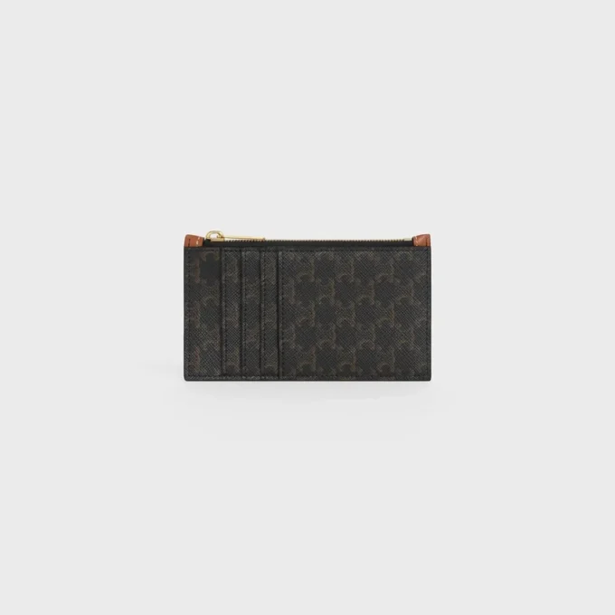 Zipped Compact Card Holder in Triomphe Canvas and Lambskin