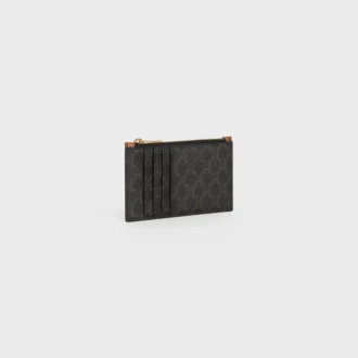 Zipped Compact Card Holder in Triomphe Canvas and Lambskin