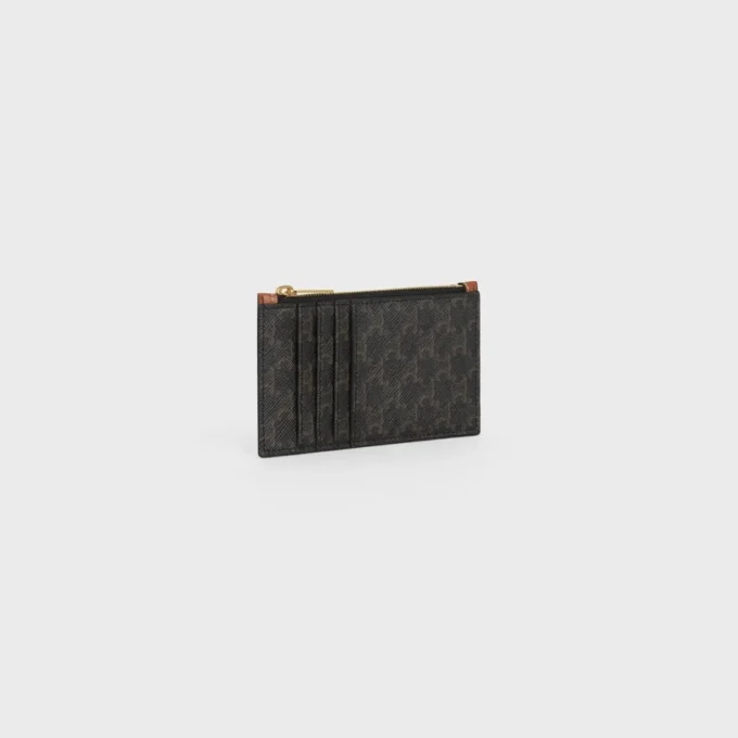 Zipped Compact Card Holder in Triomphe Canvas and Lambskin