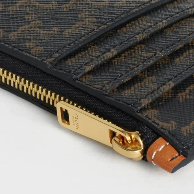 Zipped Compact Card Holder in Triomphe Canvas and Lambskin